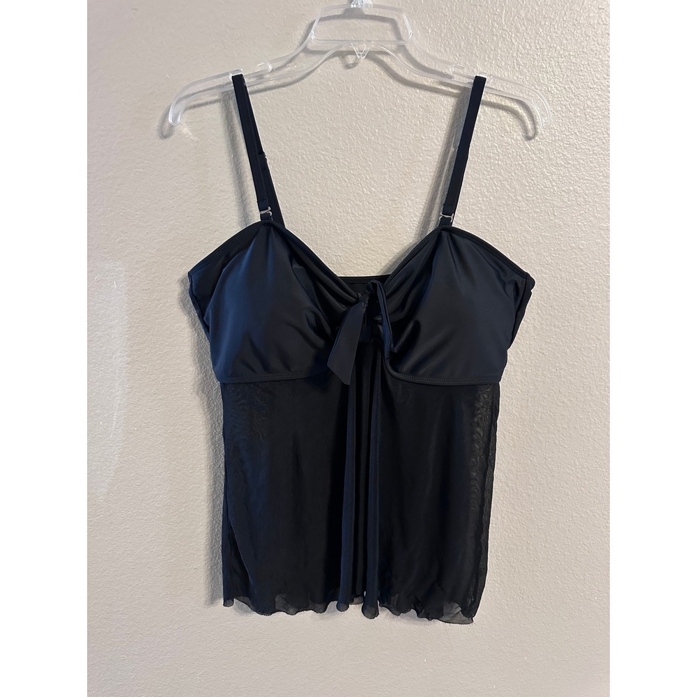 Black‎ Swim Top Tankini Sheer Cover Up Tie Front Swimsuit Top
